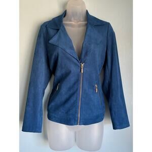 Chico's Faux Suede Moto Jacket Blue Size 0P Women's 4P or 6P NWT